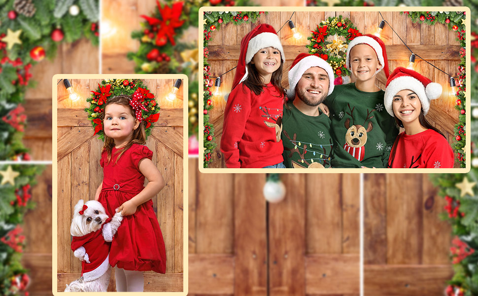 Rustic Christmas Barn Door Backdrop for Photography Merry Xmas Wood Texture Board Wall Floor