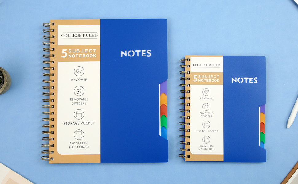 CAGIE 5 Subject Notebook College Ruled 8.5'' x 11