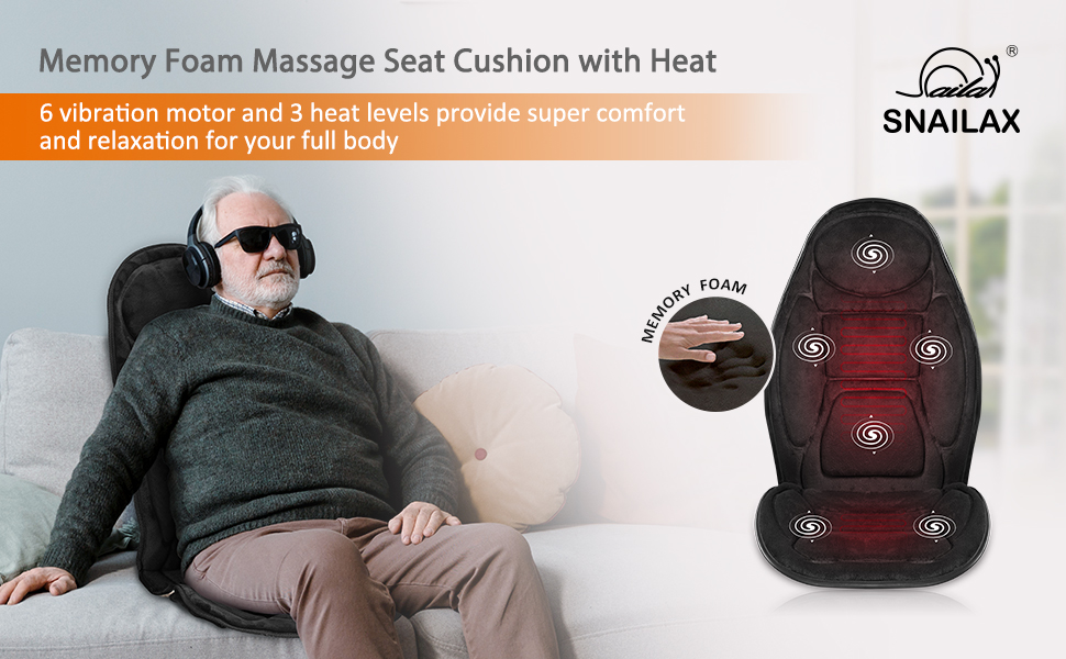 Snailax Memory Foam Massage Seat Cushion Back Massager with Heat,6