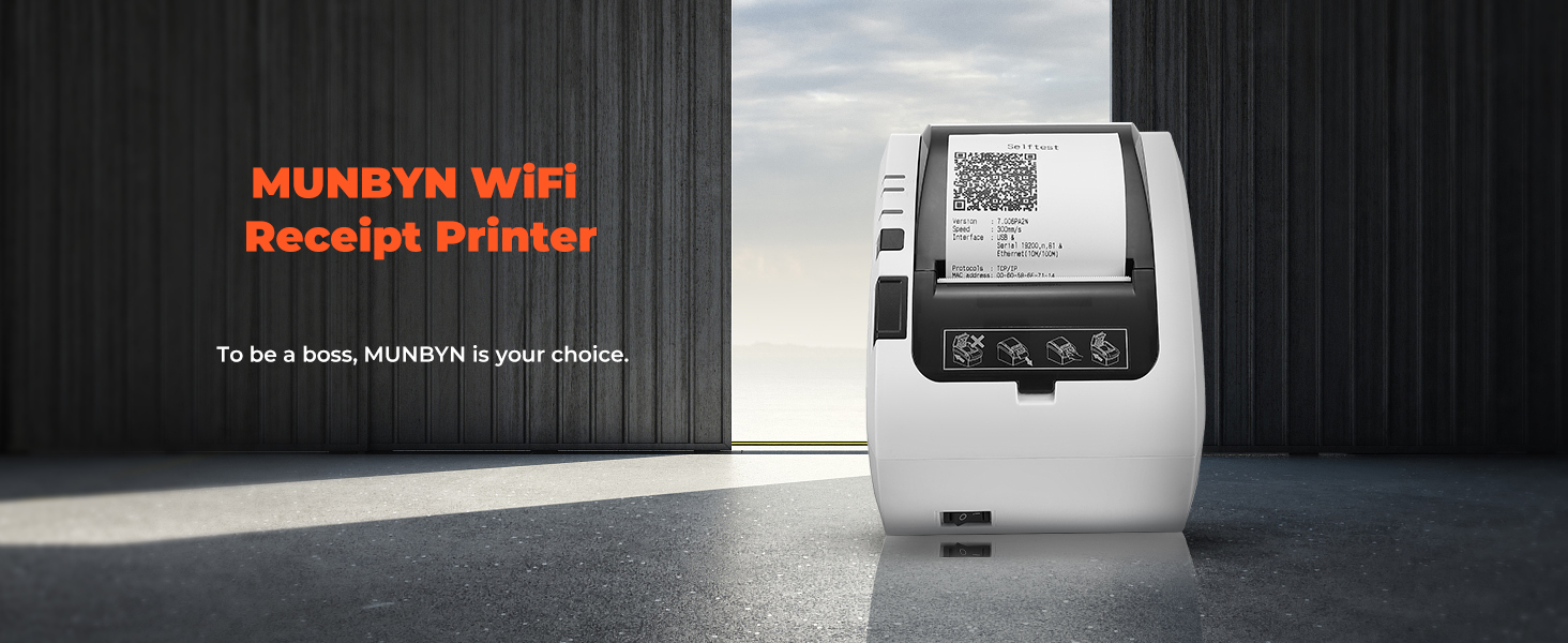 MUNBYN WiFi Thermal Receipt Printer with USB/LAN/RS232 Port, 80mm POS Printer Works