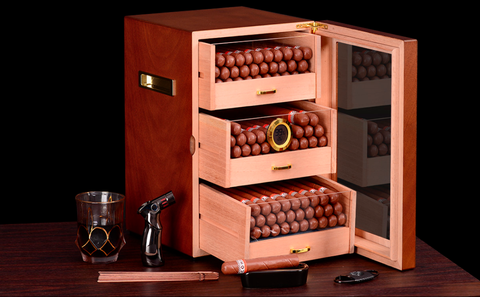 LAYAONE Cigar Humidors with Digital Hygrometer, 3
