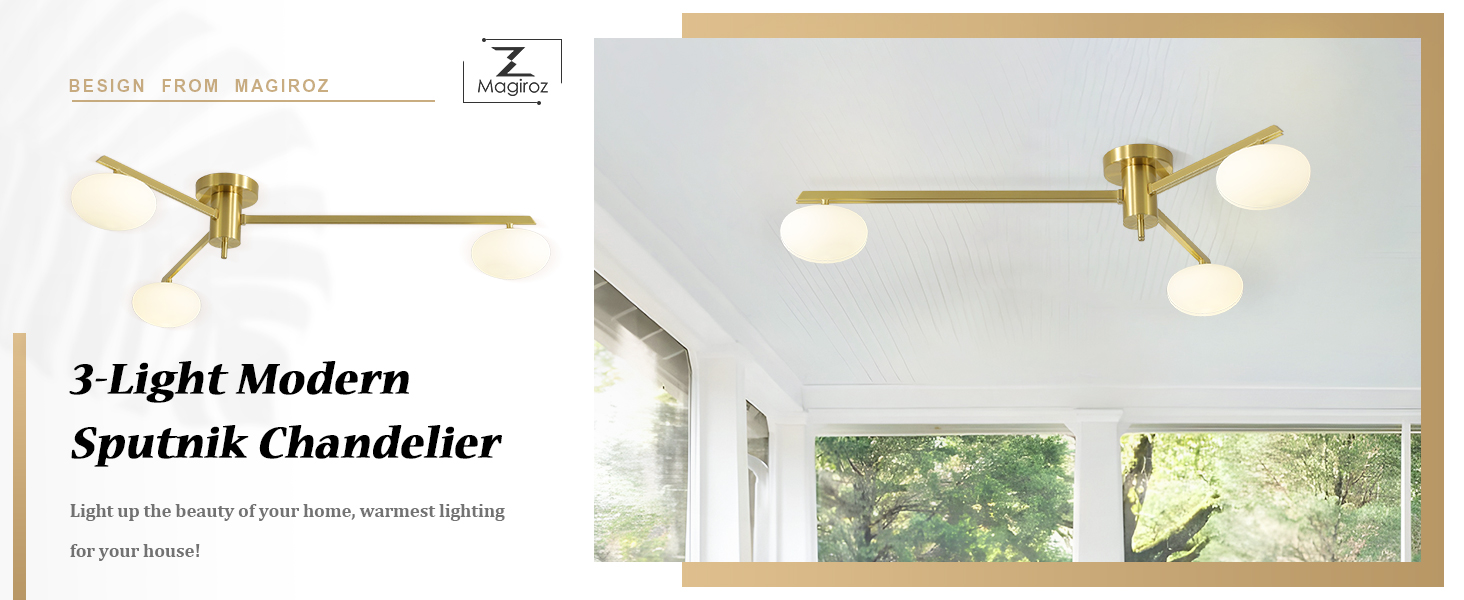 3-Light Gold Semi Flush Mount Ceiling Light