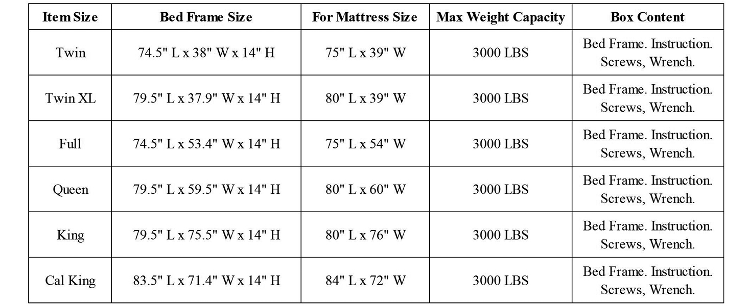 MAF 14 Inch California King Metal Platform Bed Frame with