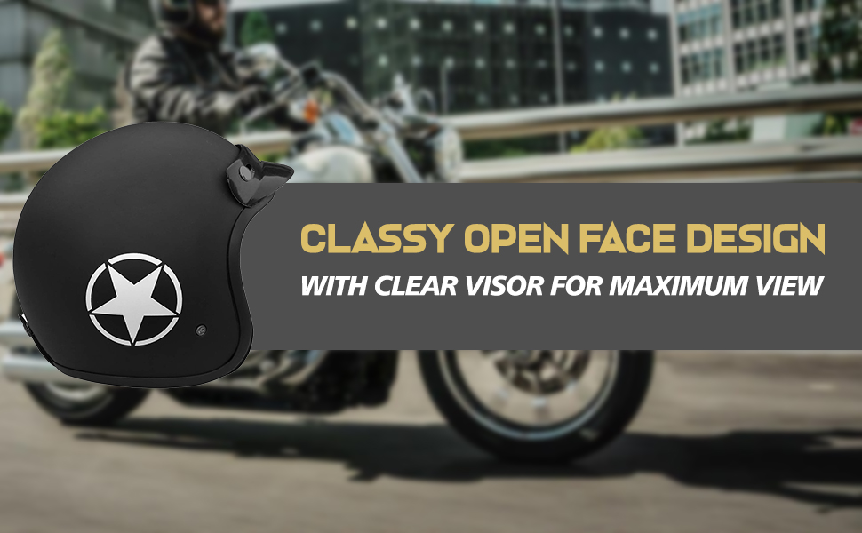 OPEN FACE BLACK STAR HELMET
