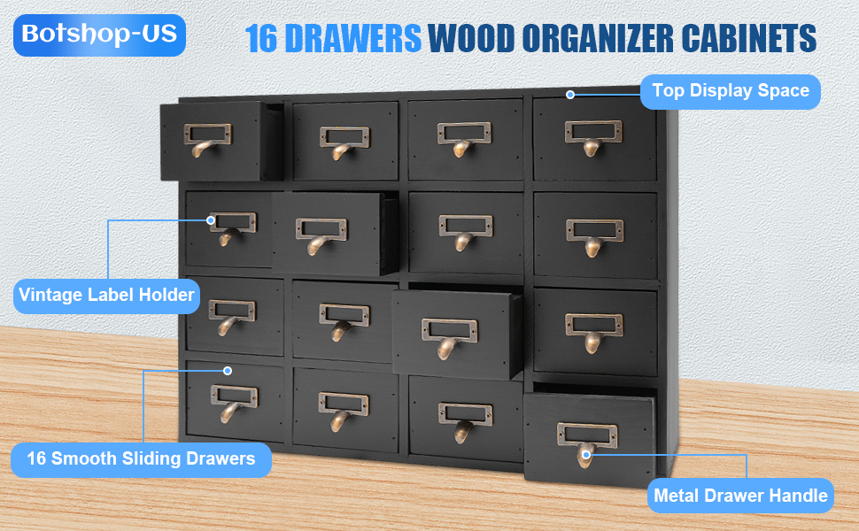 16 Drawers Apothecary Library Card Catalog File