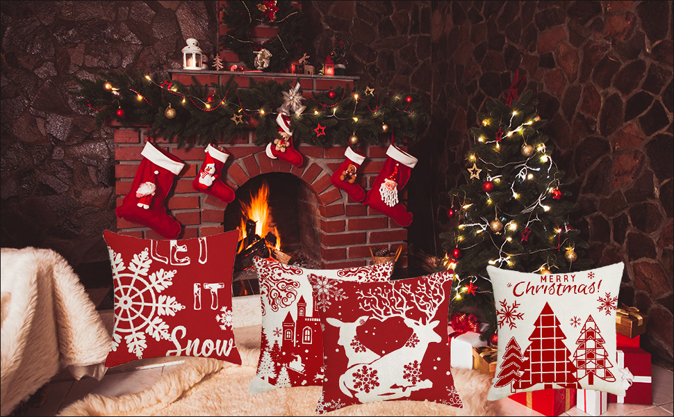 Haundry Christmas Decorations Pillow Covers 18 × 18 Inch Set of 4 Farmhouse Pillow Covers