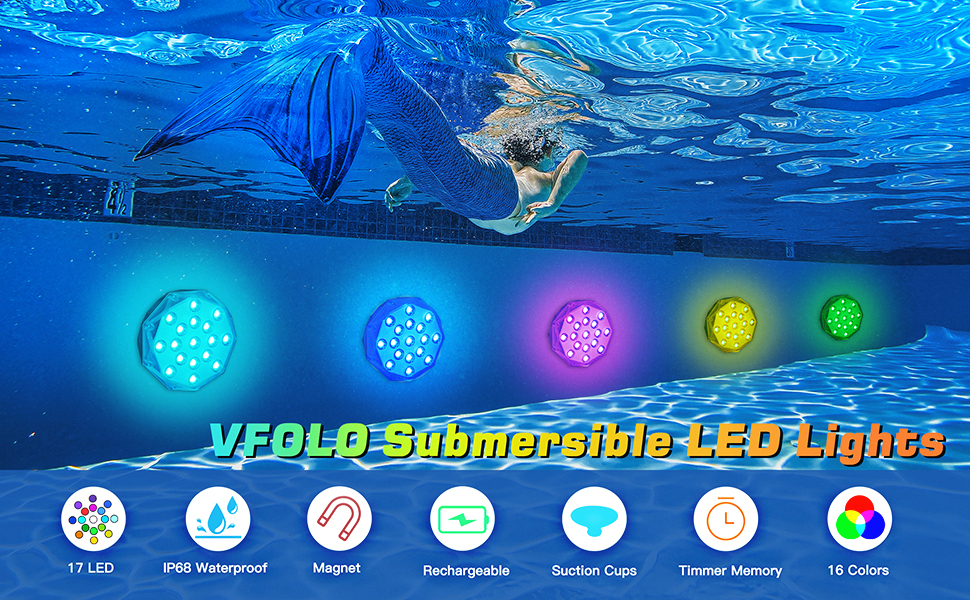 VFOLO Rechargeable Submersible Led Lights, Super