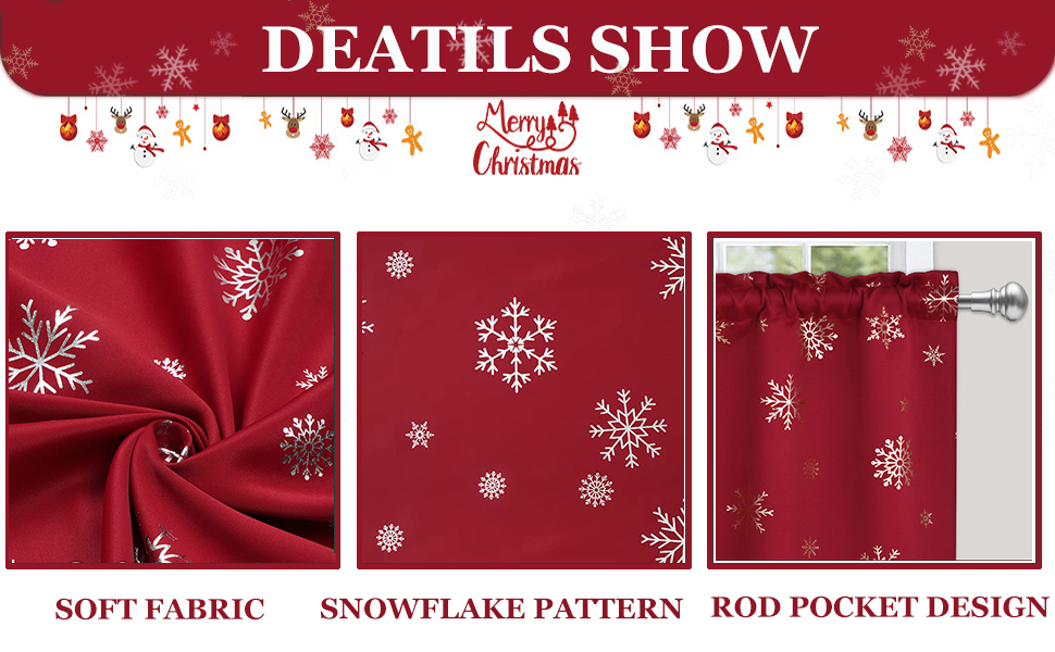 FRAMICS Christmas Kitchen Curtains, Snowflake Foil Print