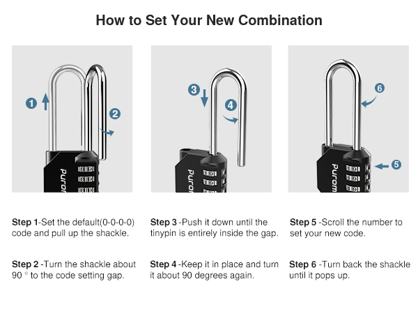 Puroma 4 Pack 2.6 Inch Long Shackle Combination Lock 4 Digit