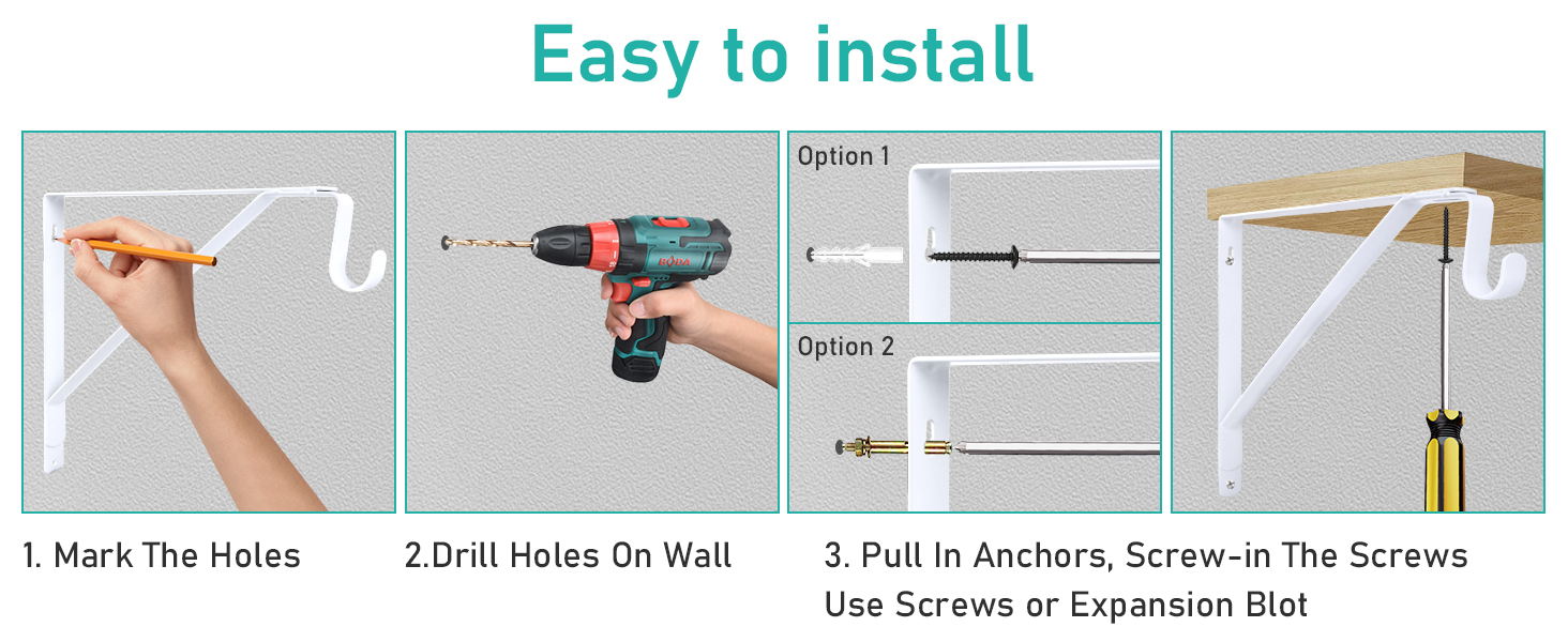 Closet Rod Bracket, 4 Pack White Closet Rod Support Heavy Duty Closet