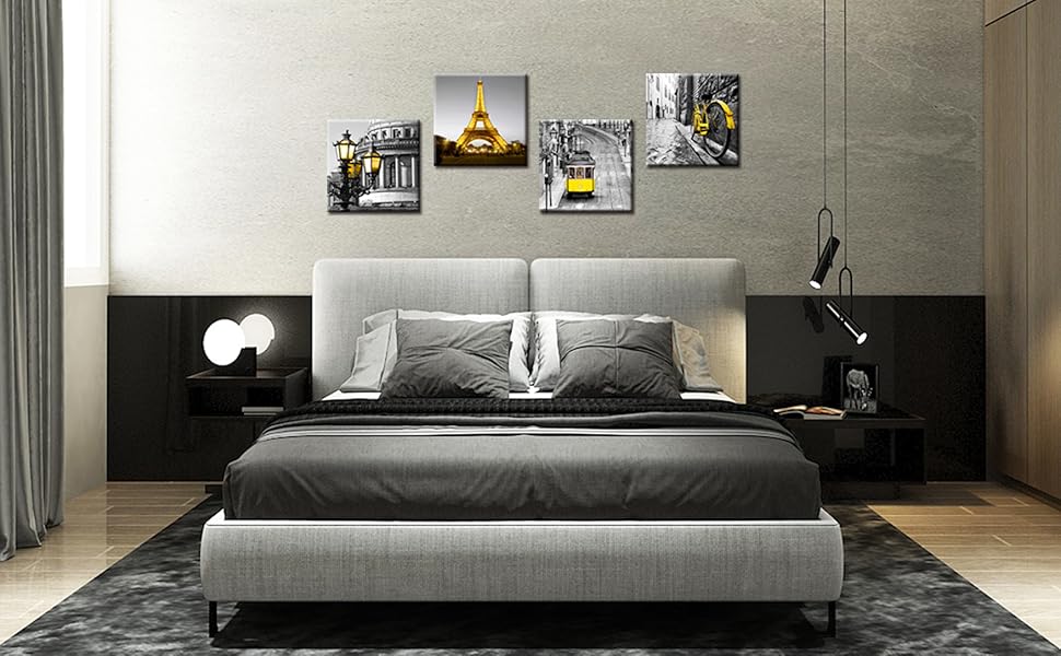 Yellow wall decor for bedroom
