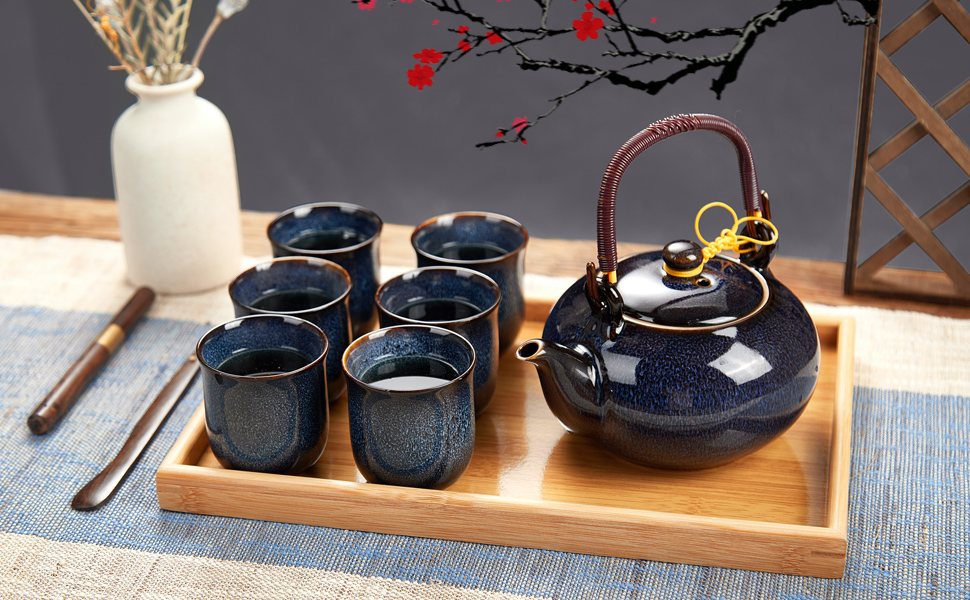 Amazon.com | DUJUST Japanese Tea Set for 6, Kiln Altered