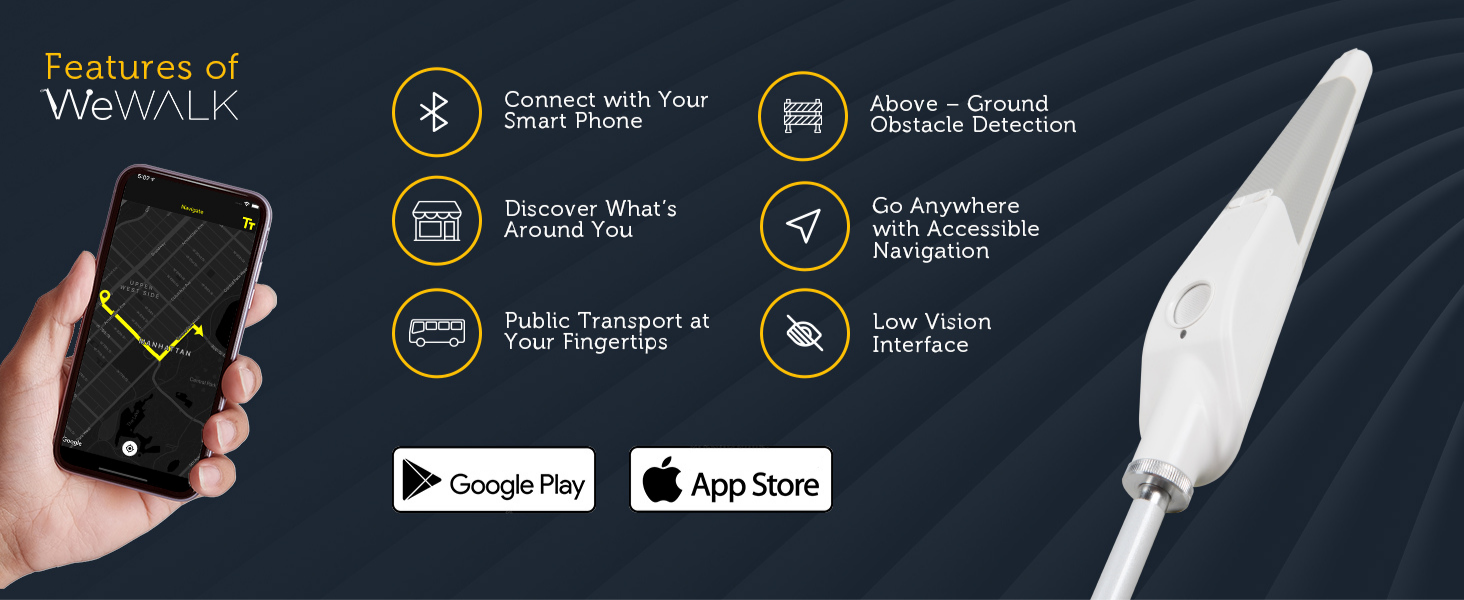 WeWALK Smart Cane (129 cm) Revolutionary Smart Cane for Blind and