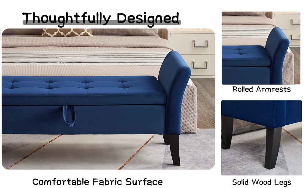 Tomkate 51.5" Storage Bench for Bedroom End of Bed, Velvet