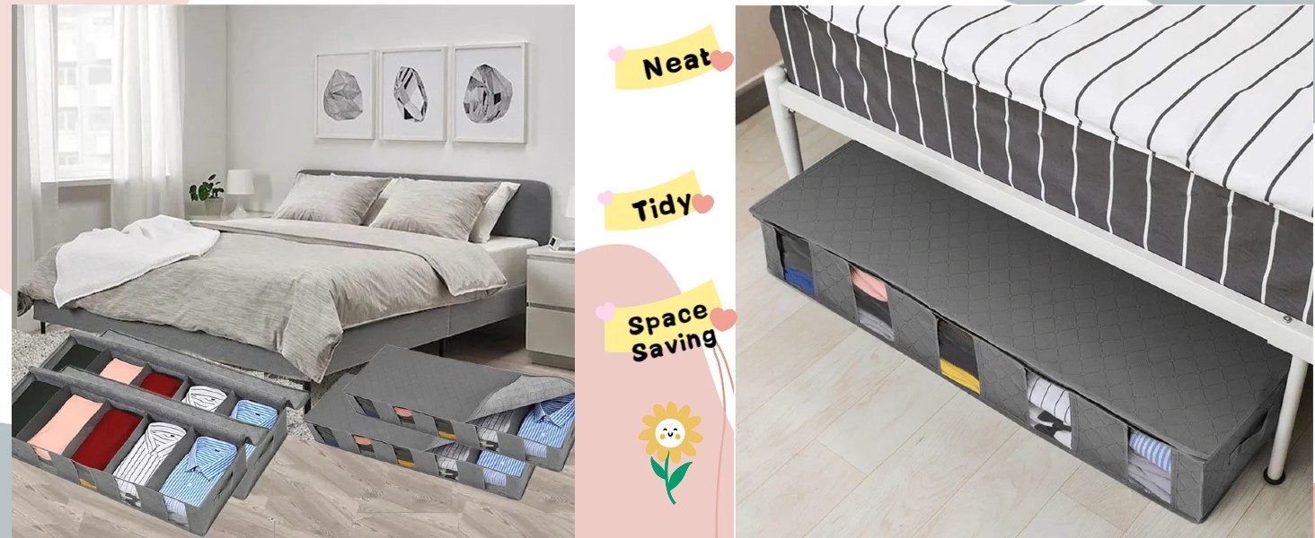 Apstour Under Bed Clothes Organizer Large Adjustable Dividers Storage Bag with Durable Fabric