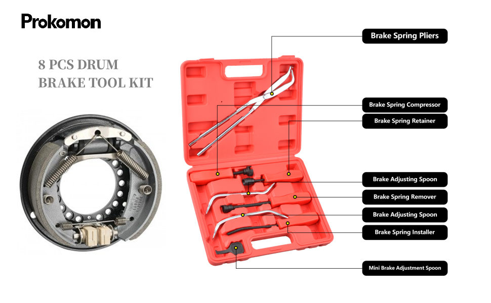 Prokomon Universal Brake Drum Tool Kit; Drum Brake Tools Kit; 8 Pieces