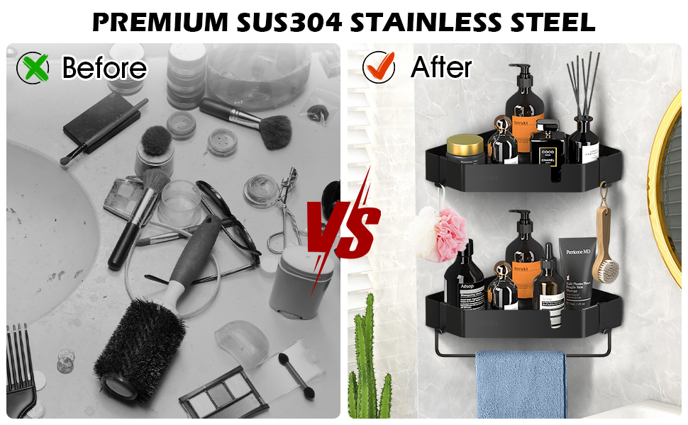 NEWHEY Shower Shelf Corner Caddy Organizers 2 Pcs DrillFree Corner