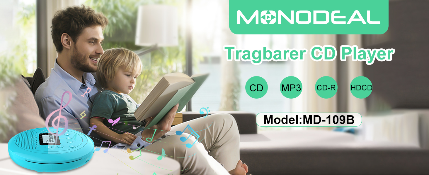 MONODEAL NEU 2023 Tragbarer CD Player mit Lautsprecher, CD Player