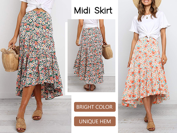 Amazon.com: PRETTYGARDEN Ditzy Floral Skirt Midi Boho