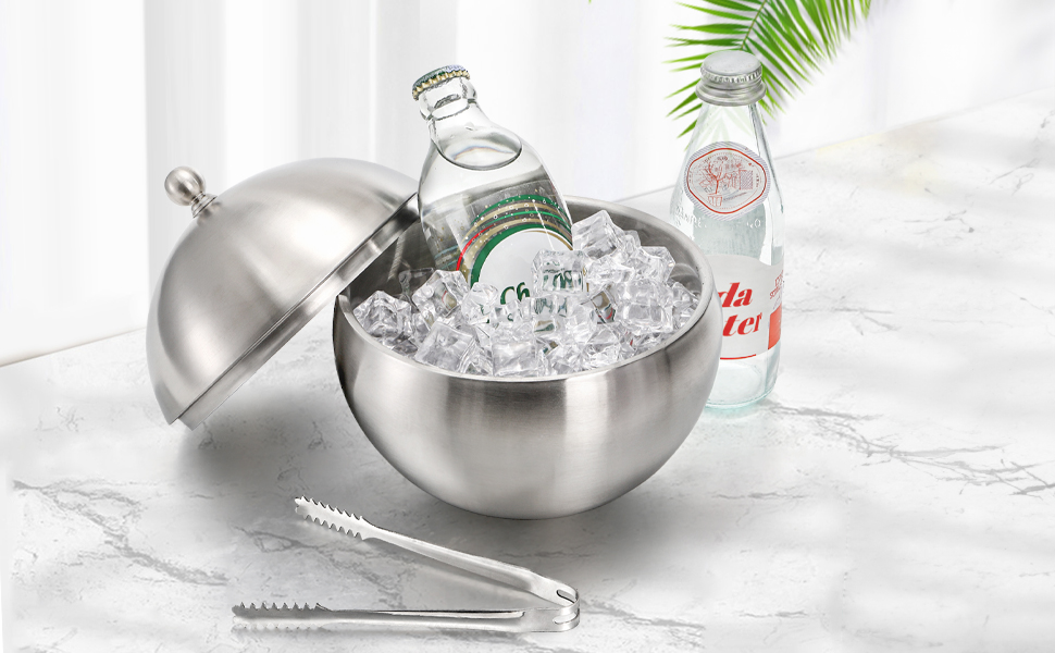 Ice Bucket with Lid Double Insulation Ice Box Storage Box Stainless Steel Ice Bucket Container