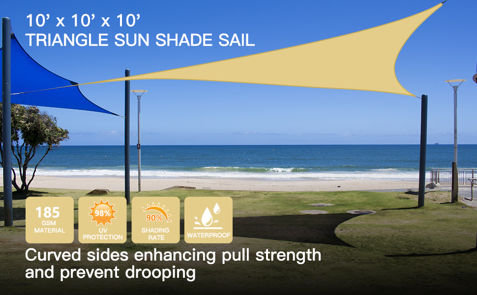 Hitish Waterproof Sun Shade Sail, 10' x 10' x 10' Triangle Shade Sail