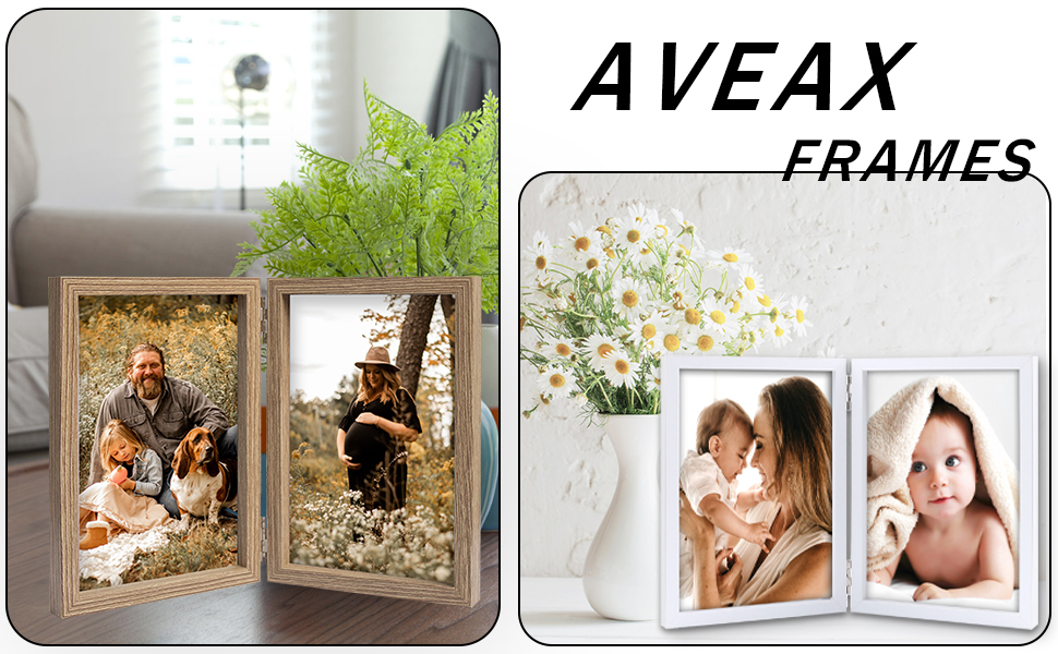 AVEAX Double 4x6 Picture Frame Hinged Folding Photo Frame