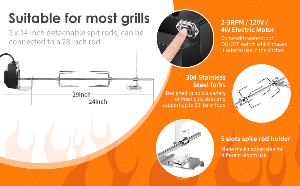 Dreyoo Universal Rotisserie Grill Kit, UL Certification
