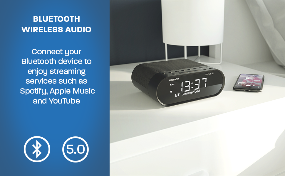 AZATOM Revival DAB+ DAB Digital FM Radio, Dual Alarm Clock, Wireless