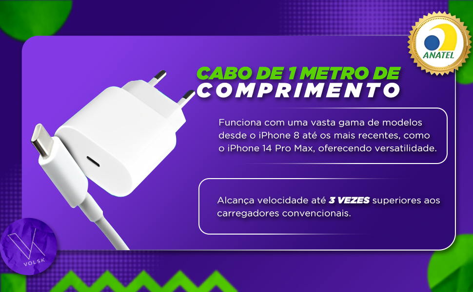 Cabo Usb-C-Lightning + Fonte Carregador 25W Turbo Compatível iPhone