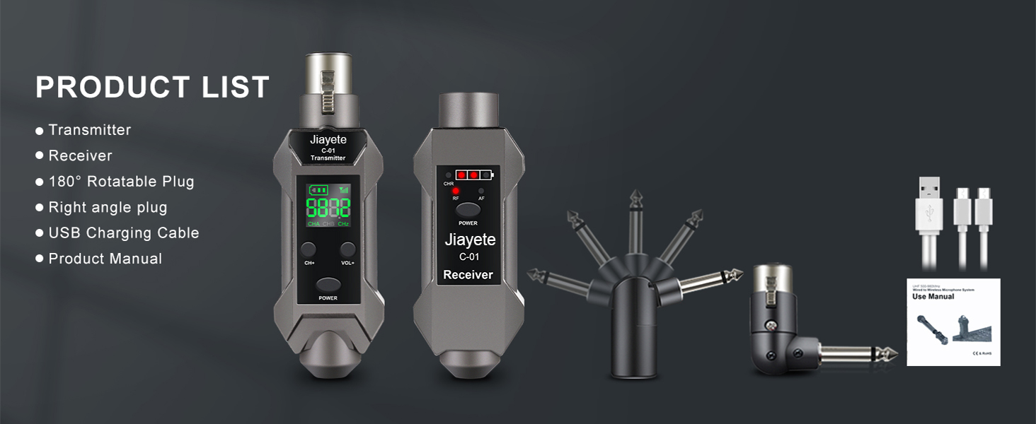 UHF Wireless XLR Transmitter and Receiver, Wireless Guitar Transmitter&Receiver for