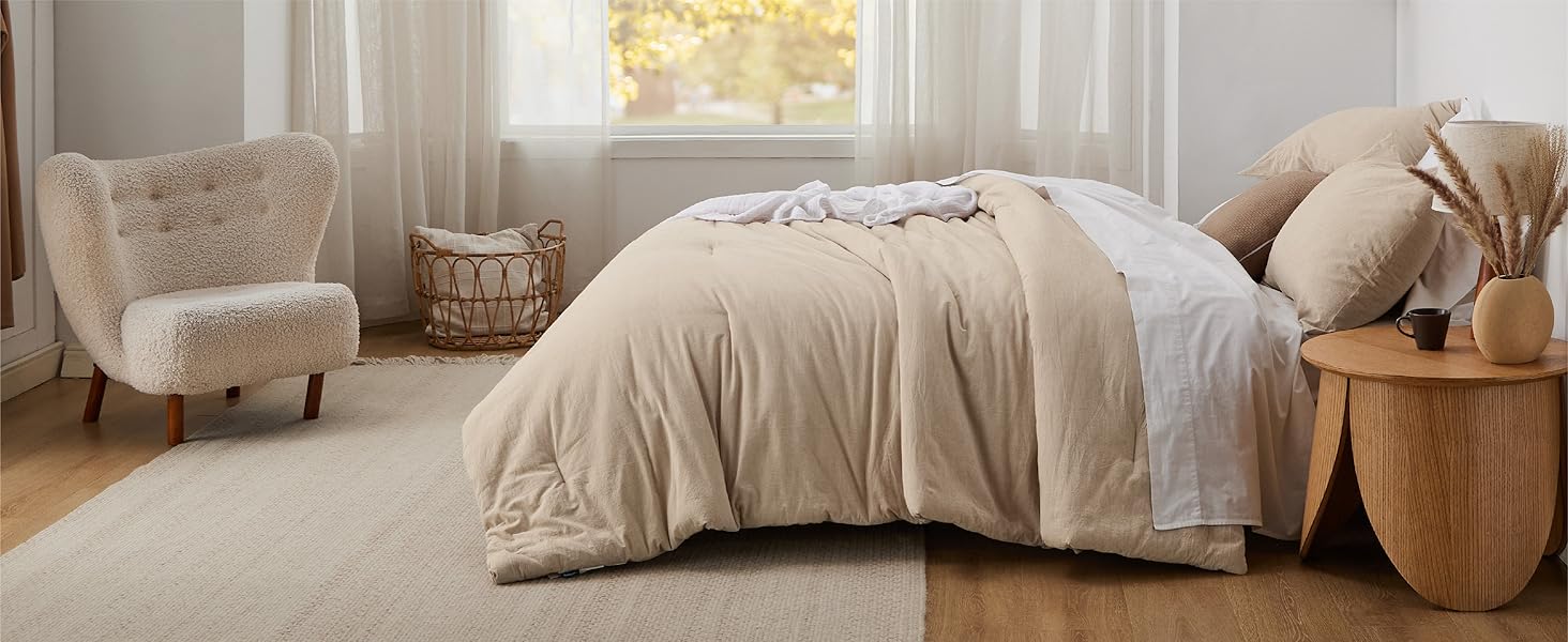 Bedsure Cotton Comforter Set King Size 100 Washed Cotton