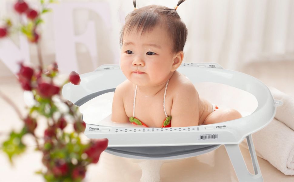 foldable baby bath tub tand months snuggle shower toddler set new grey white step stool kids
