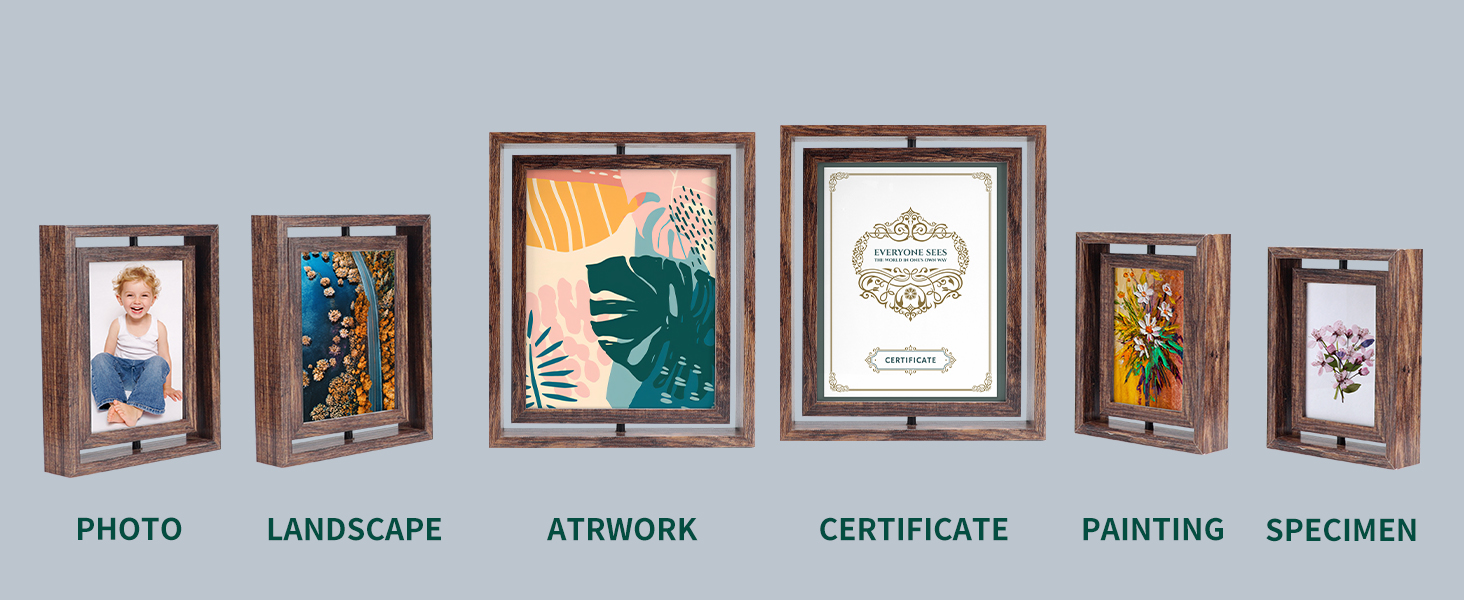 Serwrsw 4x6 Rotating Floating Picture Frame Set of 2, Double Sided Rustic Frames