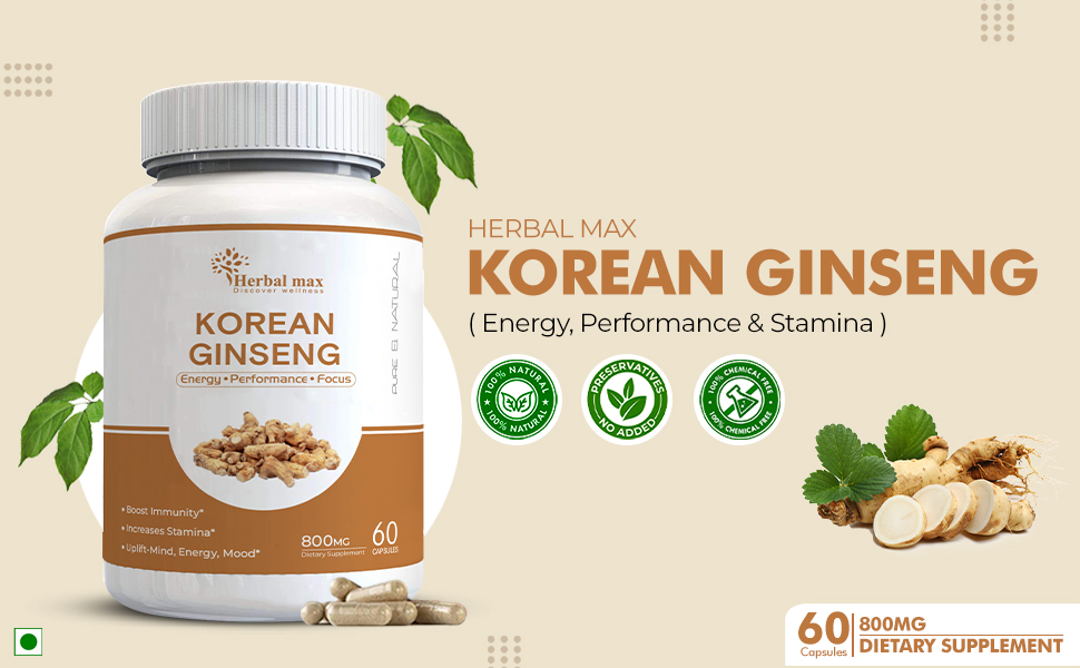 Herbal max Korean Ginseng 800mg For Men Supports Brain Function