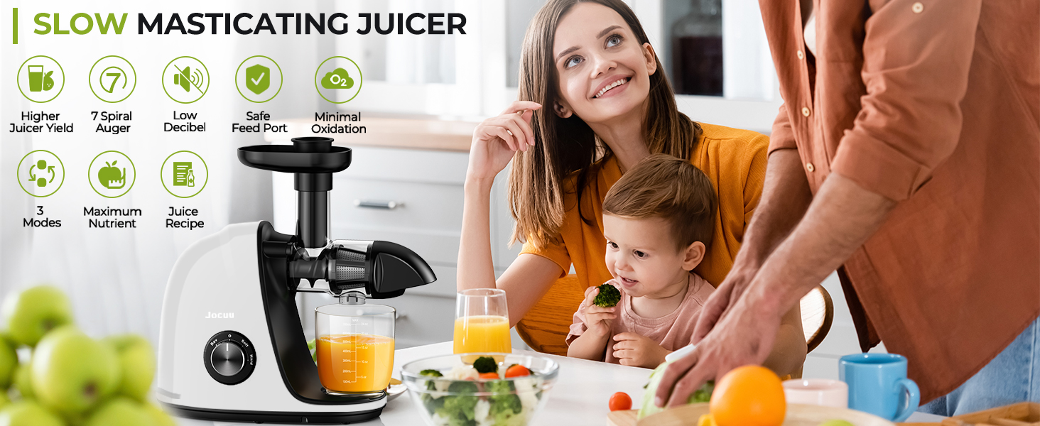 Jocuu Slow Masticating Juicer with 2Speed Modes Cold Press Juicer Machine Quiet