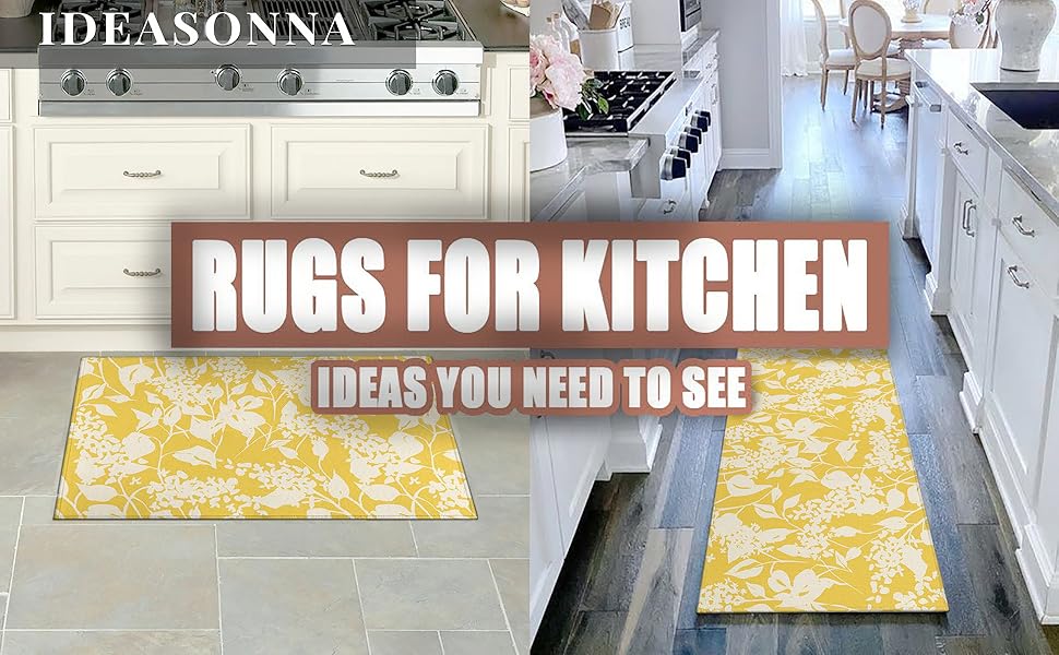 Ideasonna Yellow Floral Kitchen Rug Mat Spring Kitchen Rugs