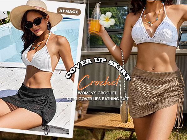 ビキニ AGNEL Love Hawaii Skirt Cream Love & Roses Crochet Skirt | BRazi – Acqua de Luxe Beachwear