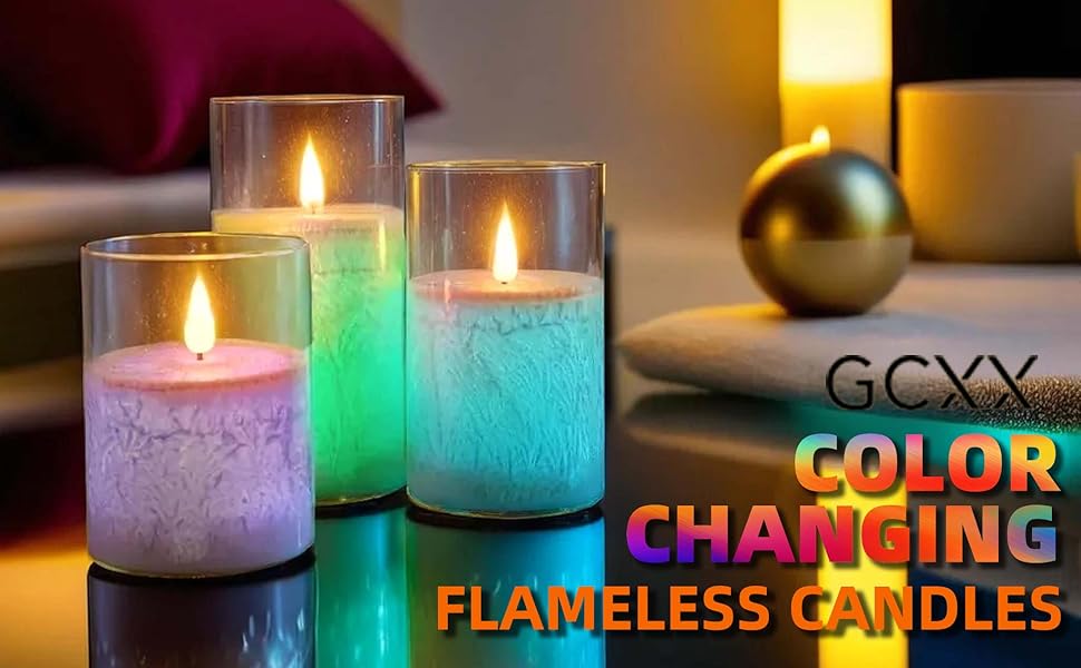 GCXX 3pcs LED Color Changing Candles,Battery Operated Electric Candles with Remote,Acrylic Real