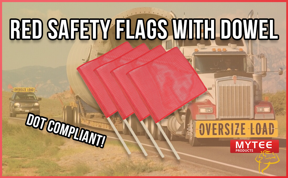 Mytee Products Red Safety Flags for Trucks with Dowel, DOT