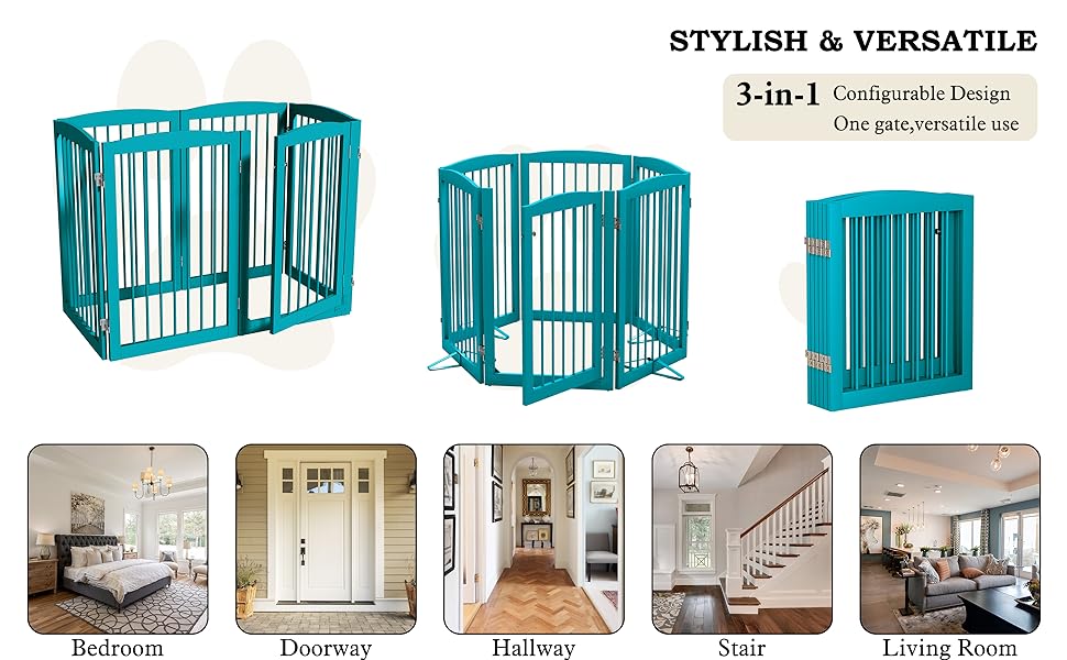 PUPETPO Freestanding Pet Gates with Walk Through Door, Dog