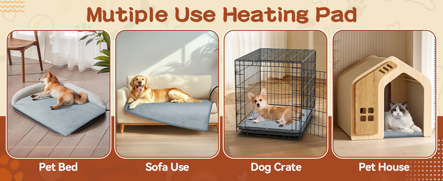 heated dog house, pressure activated pet heating pad, heated pad for cats, heating pad for dogs