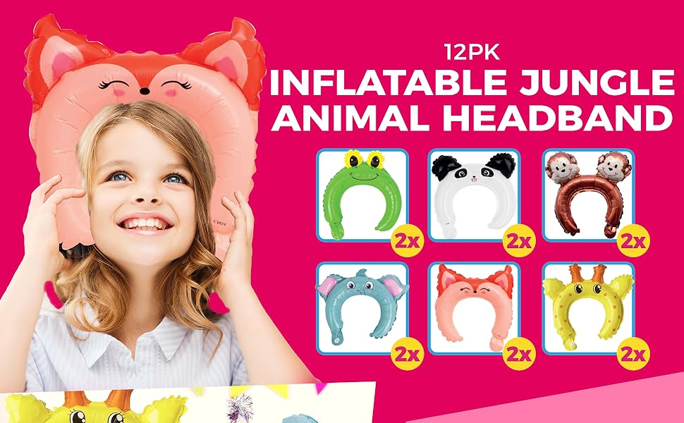 SOL 12pk Inflatable Jungle Animal Headband 2x6pk Party Bag Fillers