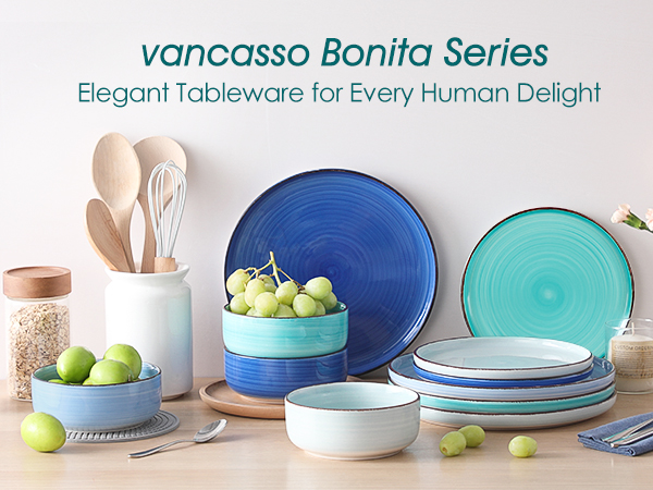 Amazon.com | vancasso Bonita Blue Dinnerware Sets, Plates and