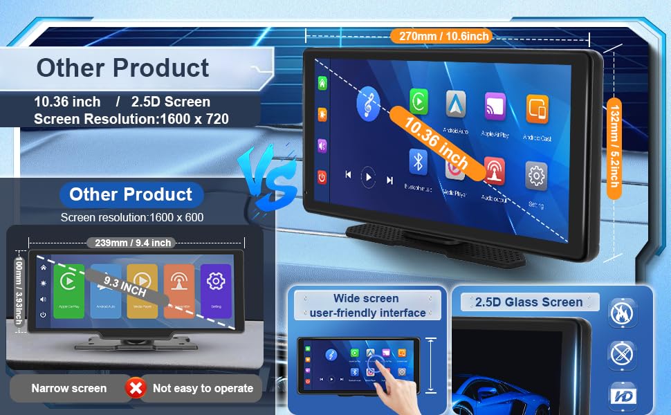 Portable Car Stereo Wireless Apple Carplay Android Auto, 10