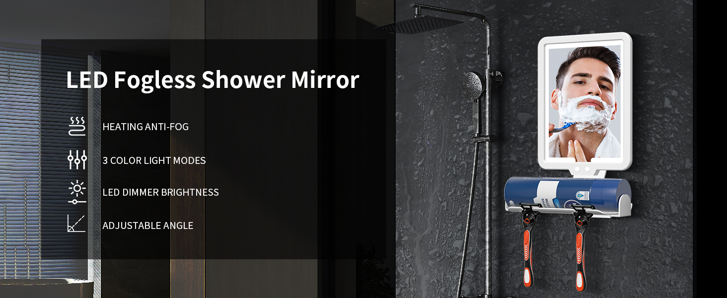 Lighted Shower Mirror Fogless for Shaving, Heated Fog Free