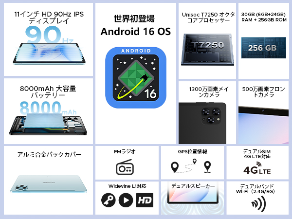Android16 4GLTE 11インチ30GB+256GB+2TBタブレット Android 16 タブレットDOOGEE 11インチ 30GB+256GB Amazon.com