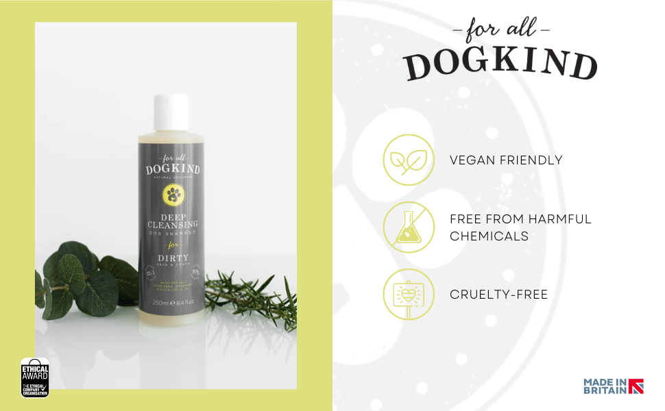For All DogKind Deep Cleansing Dog Shampoo - Rosemary and Eucalyptus for Dirty Skin and Coats - Ideal for Muddy Adventures, Smelly Fox Poo, & Sensitive Skin - 97% Natural - 32-1 Dilutable - 250ml 18 cleansing