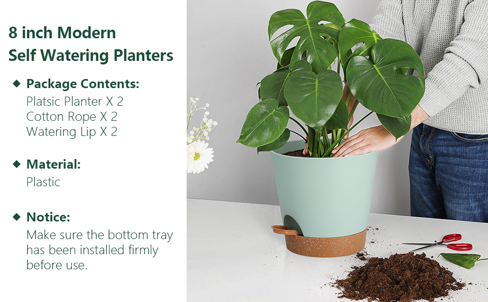 Idealife Pots à Plantes,Pot de Fleurs,2 PcsPot de Plantes en Plastique, 8 inch Plastique Auto