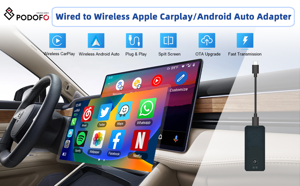 Kabelloser Apple CarPlay/Android AutoAdapter, Wandelt Kabelgebundenen