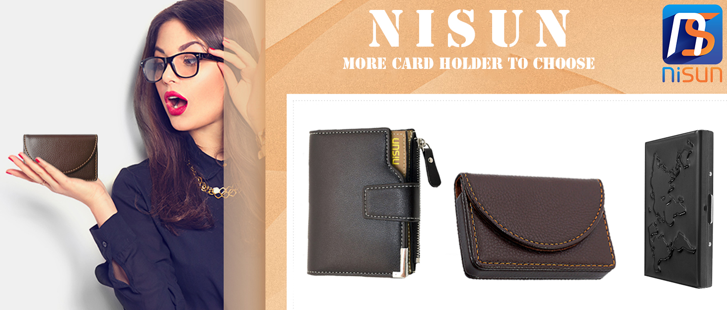 NISUN PU Leather RFID Blocking Pocket Sized Credit Card Holder Name
